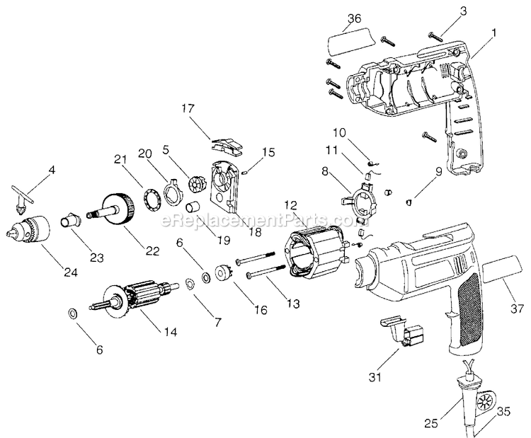 Black and Decker PF200-AR (Type 0) 3/8 Hammer Drill Power Tool Page A Diagram